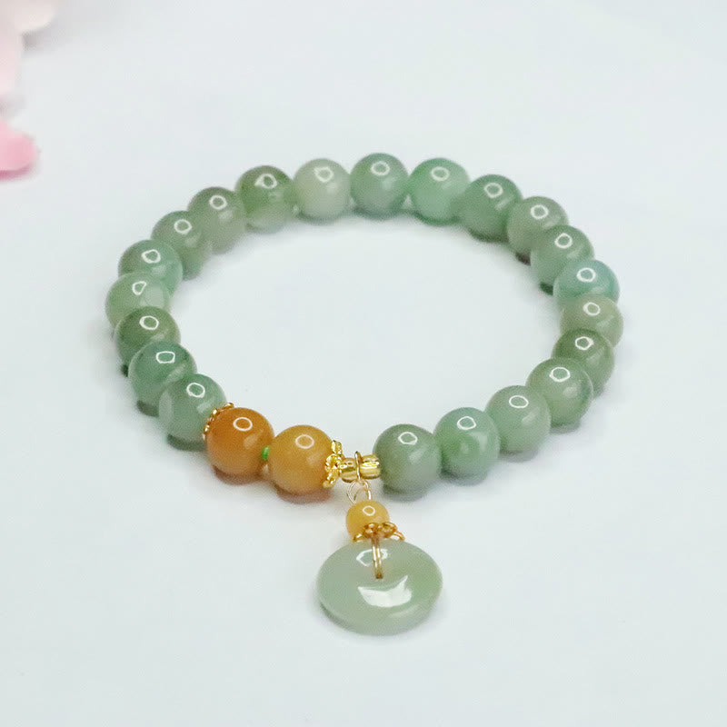 Bransoletka z jadeitu z Buddha Stones i klamrą pokoju, dobrobytu i obfitości - Jadeit (obwód nadgarstka: 15-16 cm) - image 0