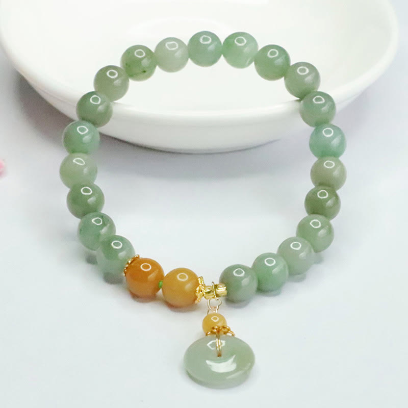 Bransoletka z jadeitu z Buddha Stones i klamrą pokoju, dobrobytu i obfitości