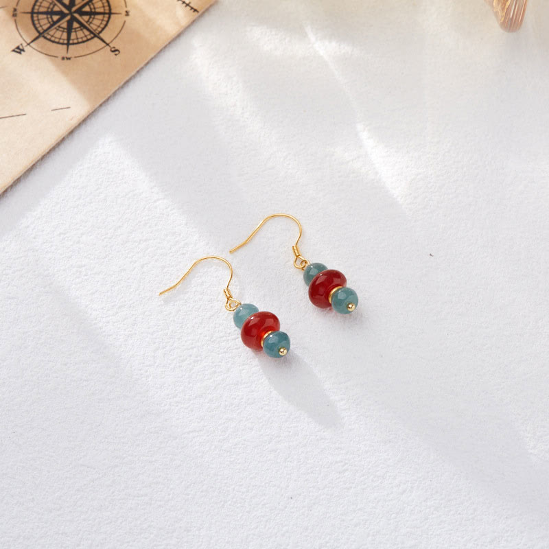 Kolczyki szczęścia z Buddha Stones Jade Red Agat 925 Srebro Sterling