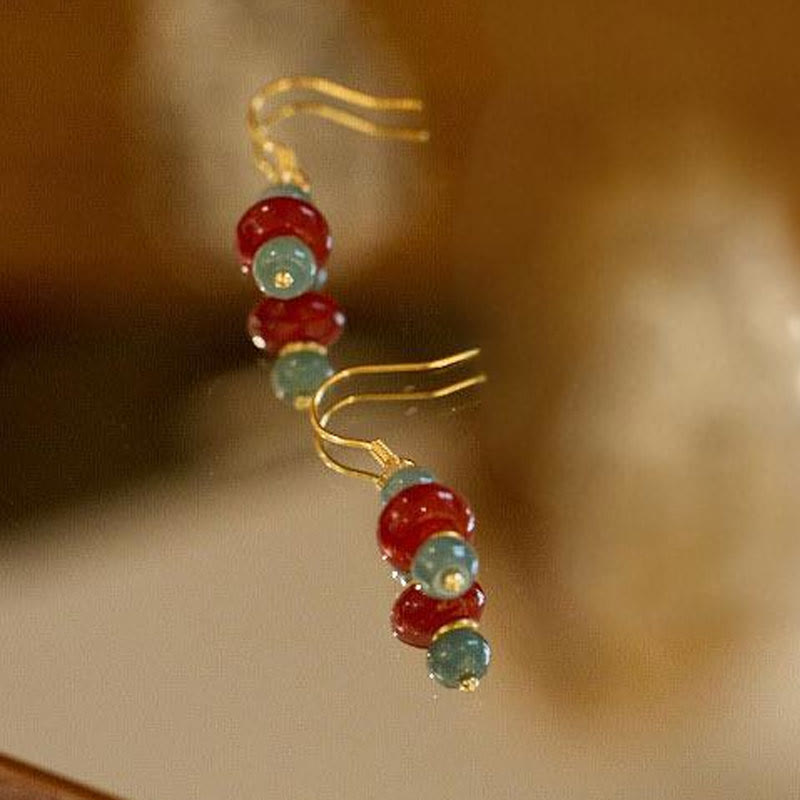 Kolczyki szczęścia z Buddha Stones Jade Red Agat 925 Srebro Sterling