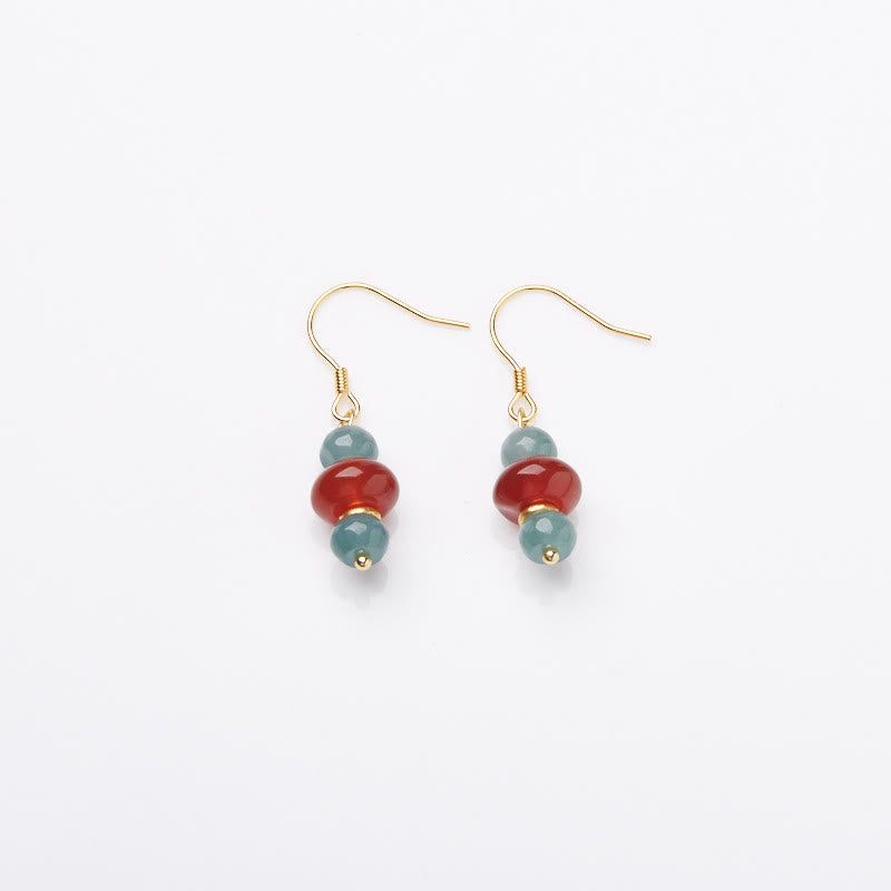 Kolczyki szczęścia z Buddha Stones Jade Red Agat 925 Srebro Sterling
