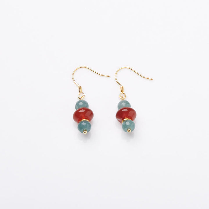 Kolczyki szczęścia z Buddha Stones Jade Red Agat 925 Srebro Sterling