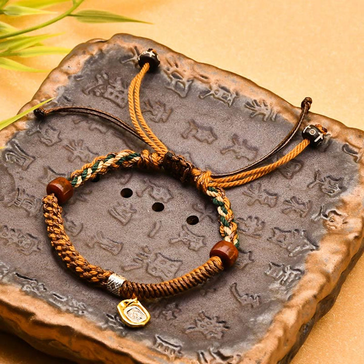 Buddha Stones Ręcznie Tybetański Zakiram Bogini Bogactwa Drewna Ochrona Bransoletka Pleciona