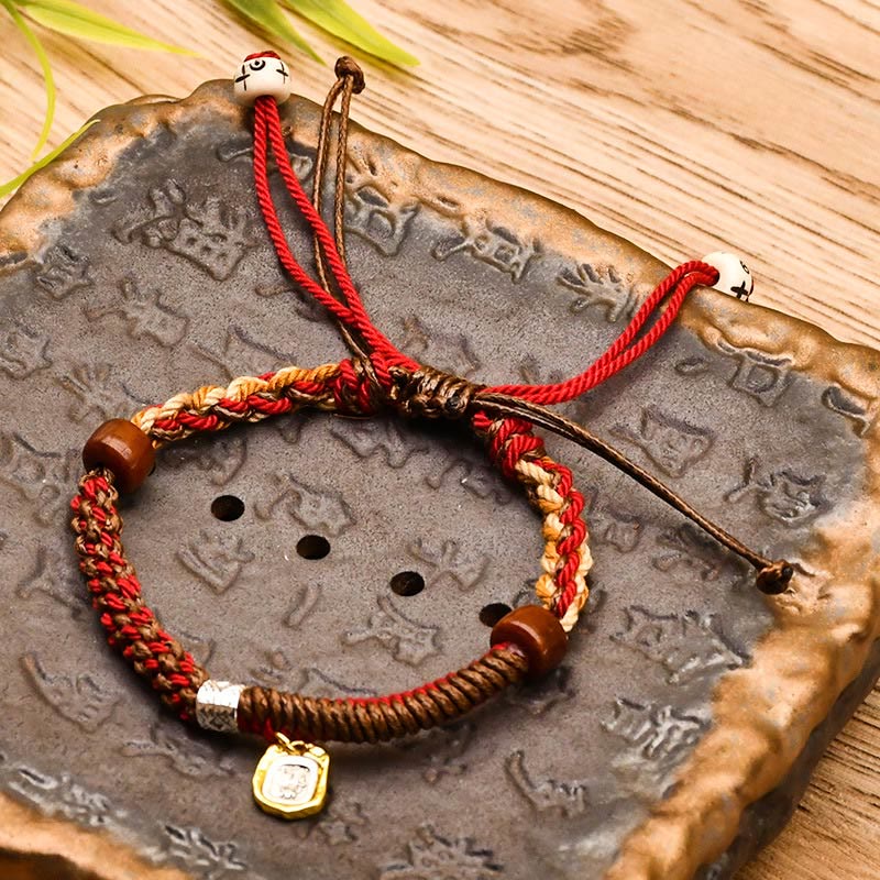 Buddha Stones Ręcznie Tybetański Zakiram Bogini Bogactwa Drewna Ochrona Bransoletka Pleciona