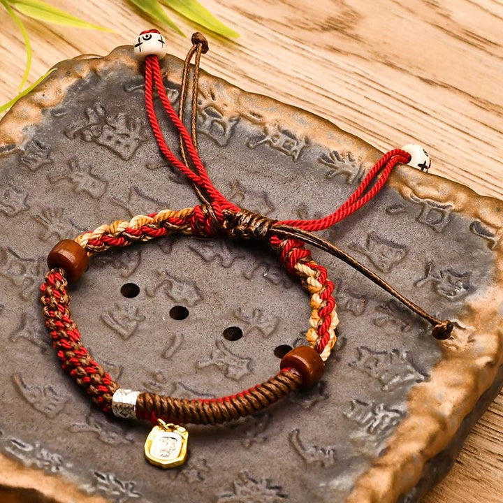 Buddha Stones Ręcznie Tybetański Zakiram Bogini Bogactwa Drewna Ochrona Bransoletka Pleciona