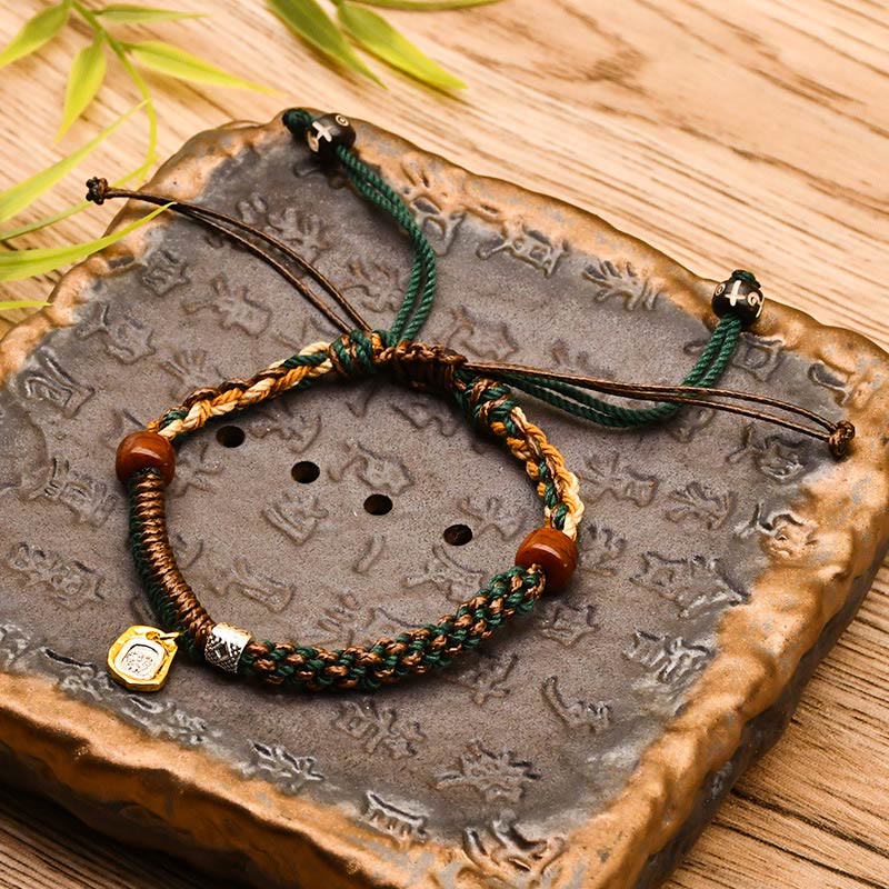 Buddha Stones Ręcznie Tybetański Zakiram Bogini Bogactwa Drewna Ochrona Bransoletka Pleciona