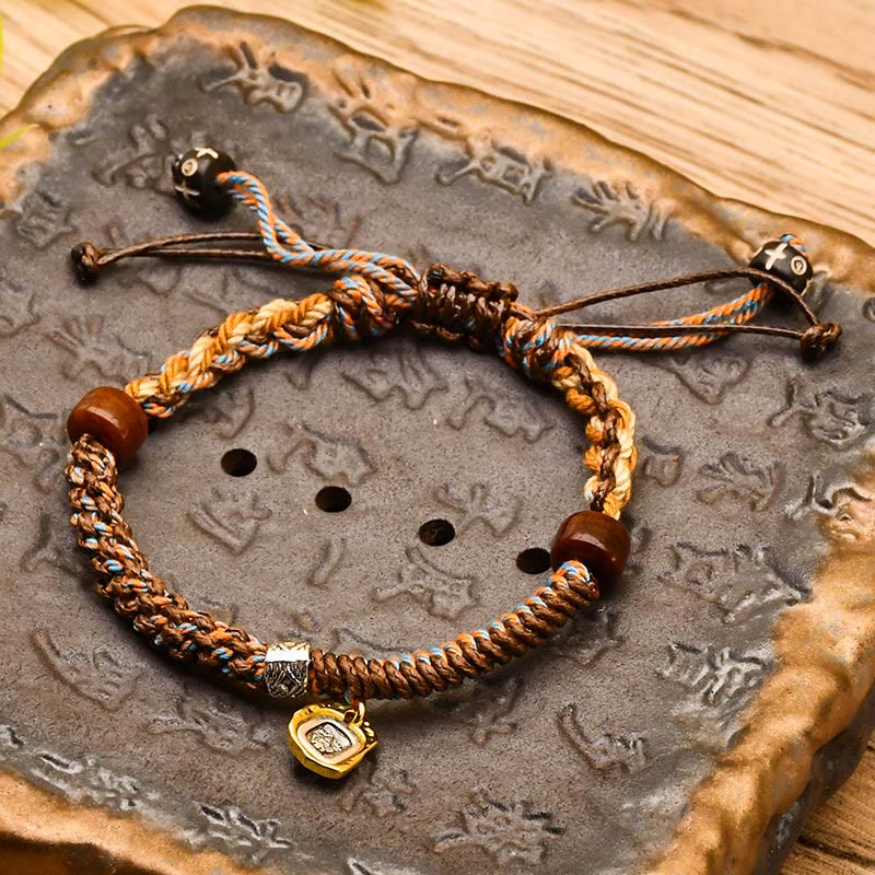 Buddha Stones Ręcznie Tybetański Zakiram Bogini Bogactwa Drewna Ochrona Bransoletka Pleciona