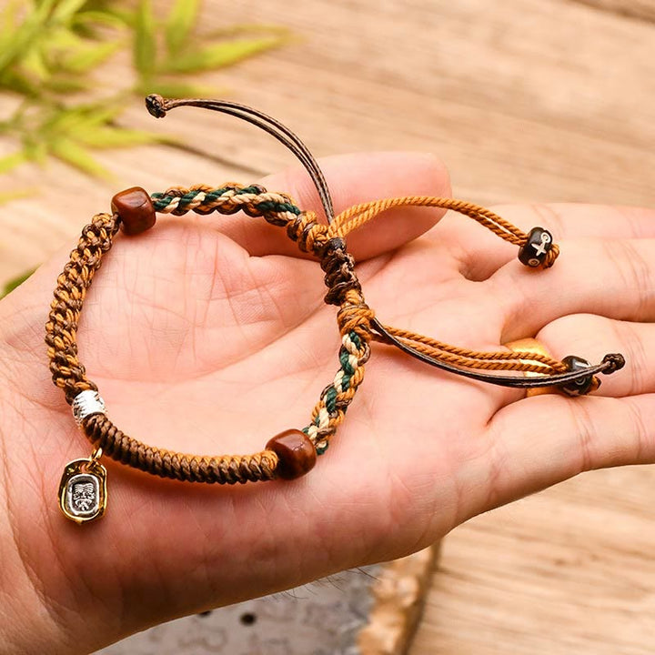 Buddha Stones Ręcznie Tybetański Zakiram Bogini Bogactwa Drewna Ochrona Bransoletka Pleciona