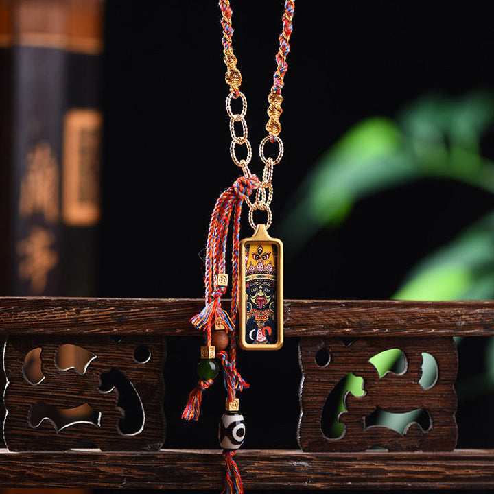 Buddha Stones Tybet Bóg Bogactwa Tytanowa Stalowa Thangka Naszyjnik Bogactwo Wisiorek