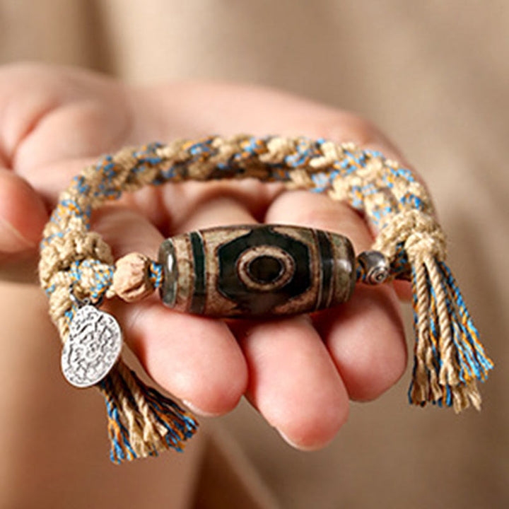 Buddha Stones Tybetańskie koraliki Dzi Ochrona bogactwa Bransoletka pleciona