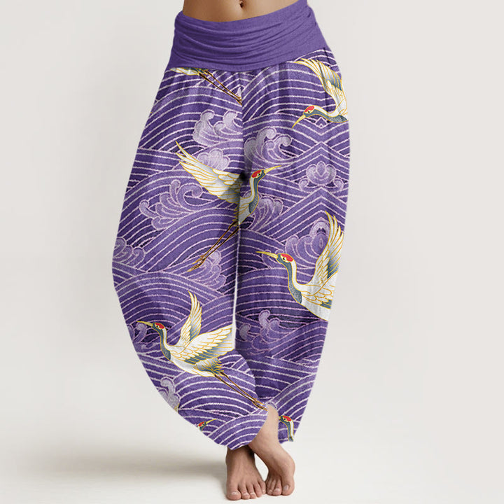 Buddha Stones Casual Żuraw Ocean Waves Wzór Elastyczna Talia Damskie Spodnie Harem - CiemnaOrchidea - US22, UK/AU26, EU54 (6XL) - image 8