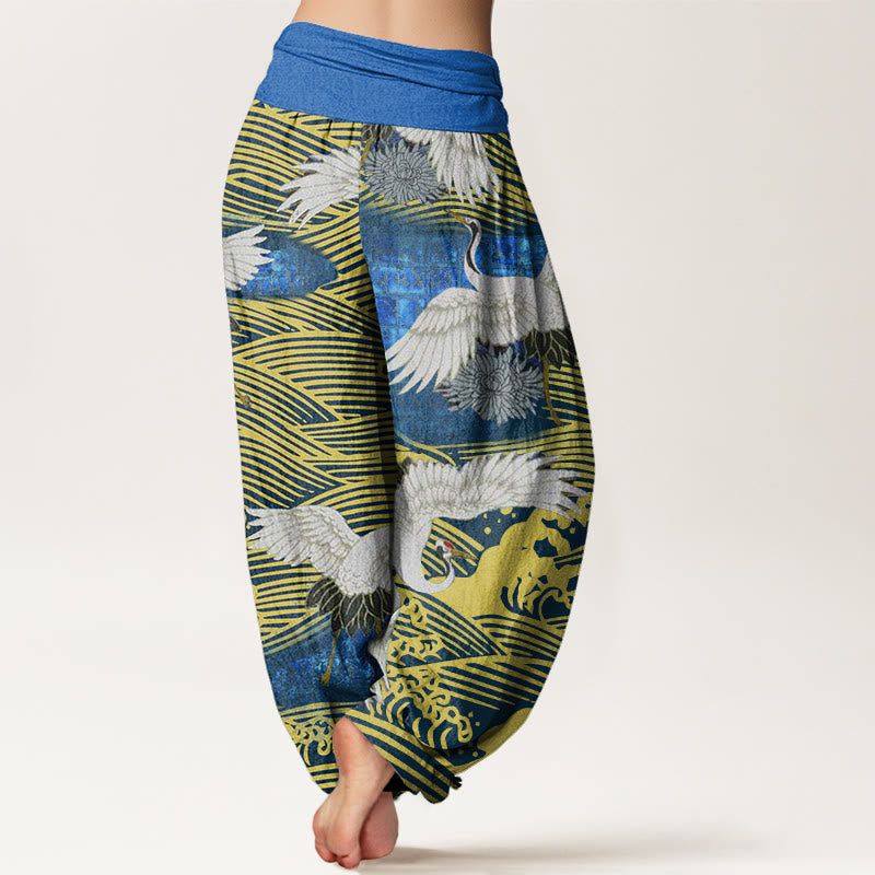 Buddha Stones Casual Crane Ocean Waves Chrysanthemum Pattern Damskie spodnie haremowe z elastyczną talią - image 2