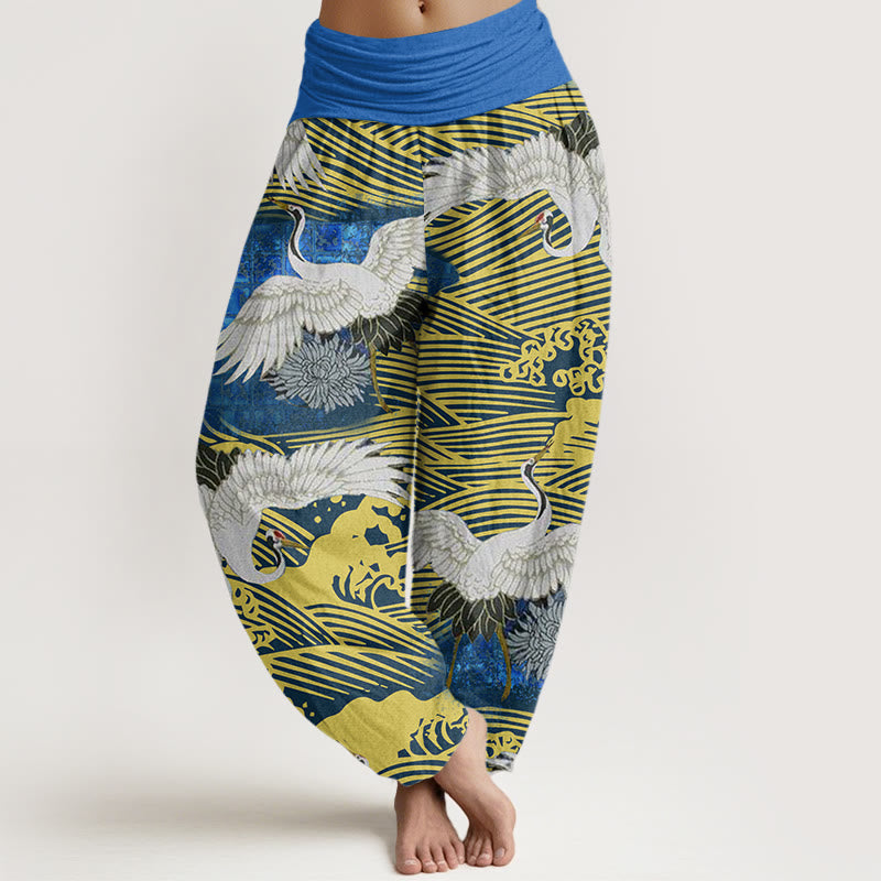Buddha Stones Casual Crane Ocean Waves Chrysanthemum Pattern Damskie spodnie haremowe z elastyczną talią - DodgerBlue - US22, UK/AU26, EU54 (6XL) - image 1