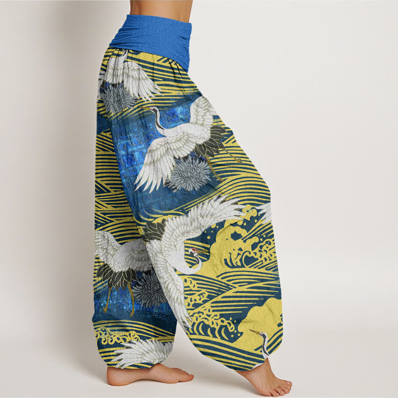Buddha Stones Casual Crane Ocean Waves Chrysanthemum Pattern Damskie spodnie haremowe z elastyczną talią - image 3