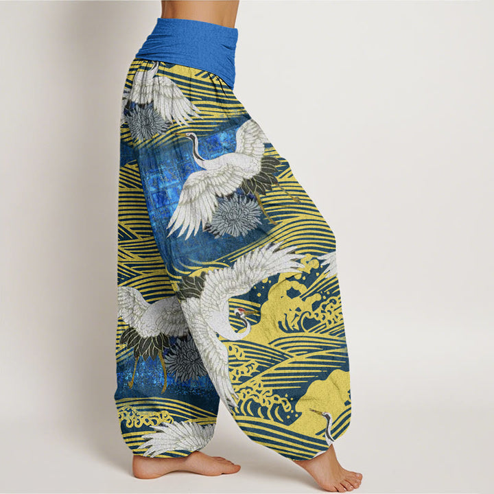 Buddha Stones Casual Crane Ocean Waves Chrysanthemum Pattern Damskie spodnie haremowe z elastyczną talią - image 3