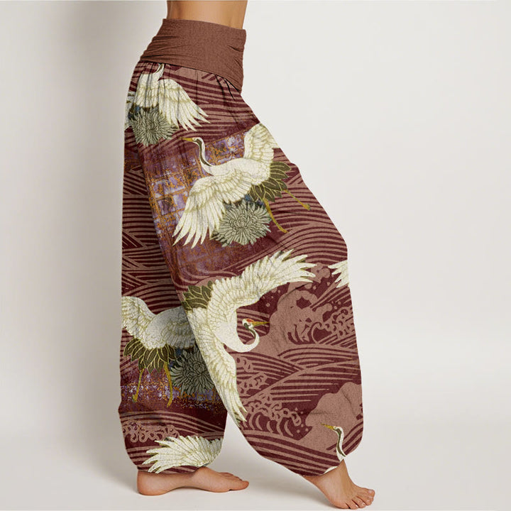 Buddha Stones Casual Crane Ocean Waves Chrysanthemum Pattern Damskie spodnie haremowe z elastyczną talią - image 10