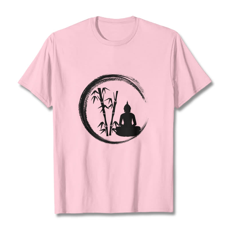 Buddha Stones Zen Statua Buddy Siedząca Bambusowa Medytacja Koszulka T-shirt - Jasnoróżowy - 2XL - image 12