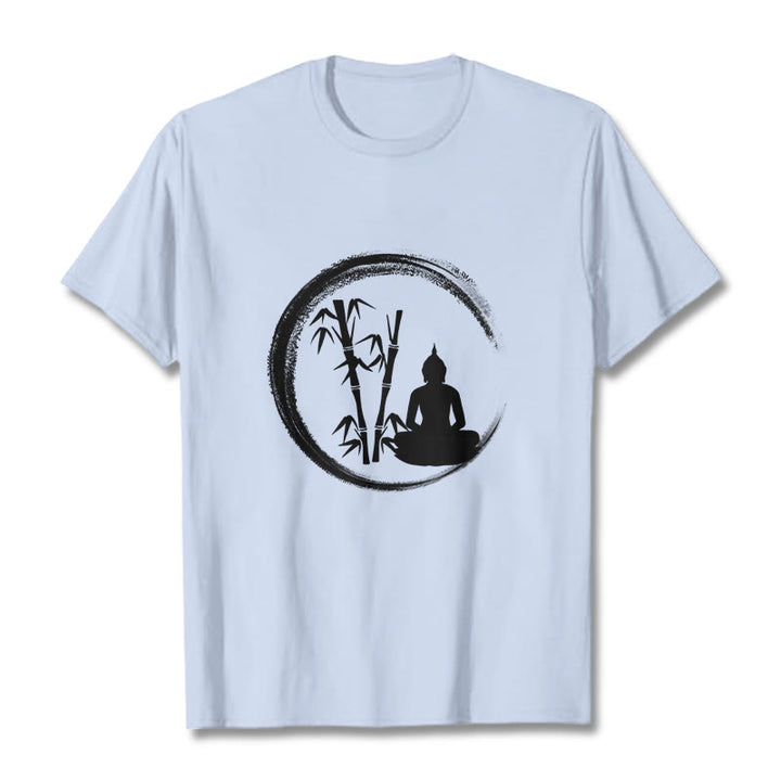 Buddha Stones Zen Statua Buddy Siedząca Bambusowa Medytacja Koszulka T-shirt - Jasnoniebieski - 2XL - image 18