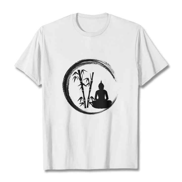 Buddha Stones Zen Statua Buddy Siedząca Bambusowa Medytacja Koszulka T-shirt - Biały - 2XL - image 5