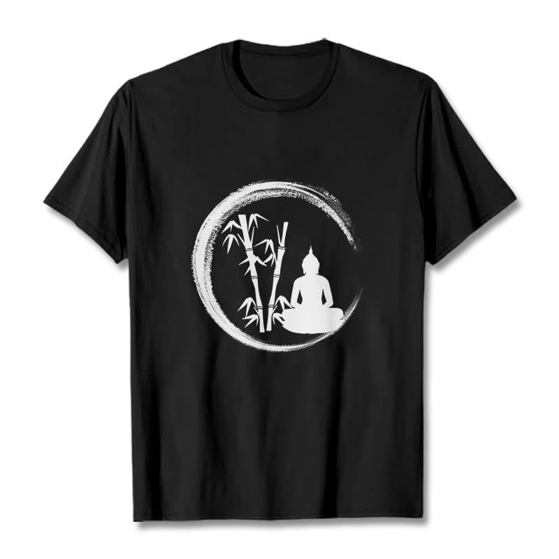 Buddha Stones Zen Statua Buddy Siedząca Bambusowa Medytacja Koszulka T-shirt - Czarny - 2XL - image 0