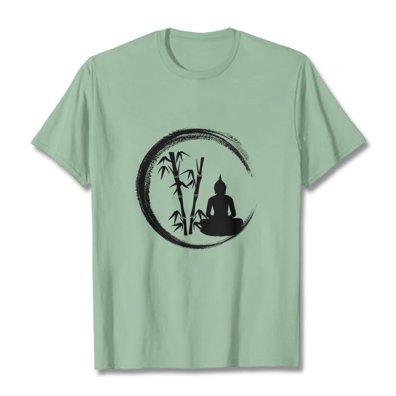 Buddha Stones Zen Statua Buddy Siedząca Bambusowa Medytacja Koszulka T-shirt - PaleGreen - 2XL - image 14