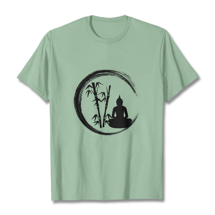 Buddha Stones Zen Statua Buddy Siedząca Bambusowa Medytacja Koszulka T-shirt - PaleGreen - 2XL - image 14