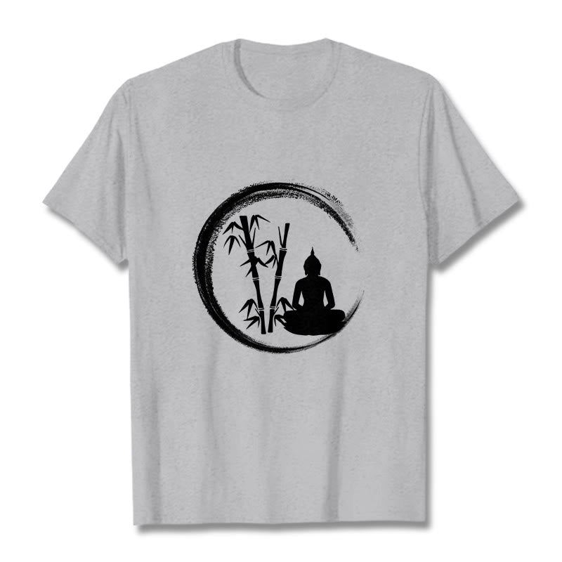 Buddha Stones Zen Statua Buddy Siedząca Bambusowa Medytacja Koszulka T-shirt - Jasnoszary - 2XL - image 19