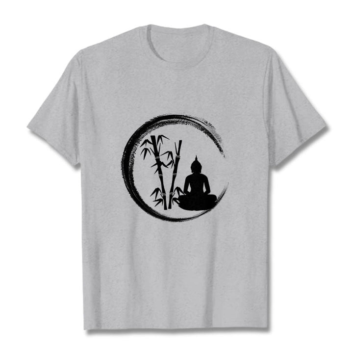 Buddha Stones Zen Statua Buddy Siedząca Bambusowa Medytacja Koszulka T-shirt - Jasnoszary - 2XL - image 19