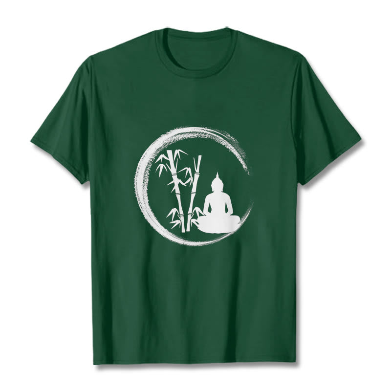 Buddha Stones Zen Statua Buddy Siedząca Bambusowa Medytacja Koszulka T-shirt - ForestGreen - 2XL - image 11
