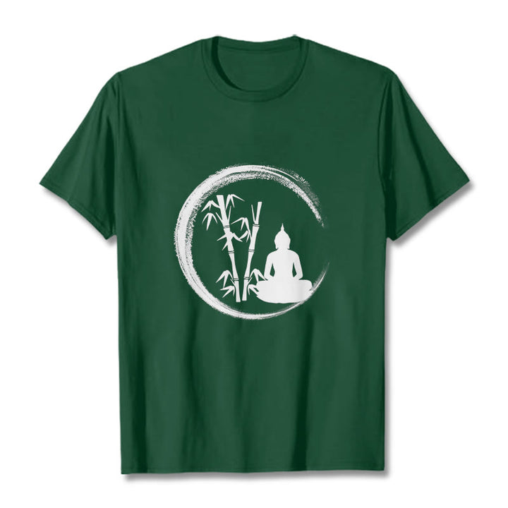 Buddha Stones Zen Statua Buddy Siedząca Bambusowa Medytacja Koszulka T-shirt - ForestGreen - 2XL - image 11
