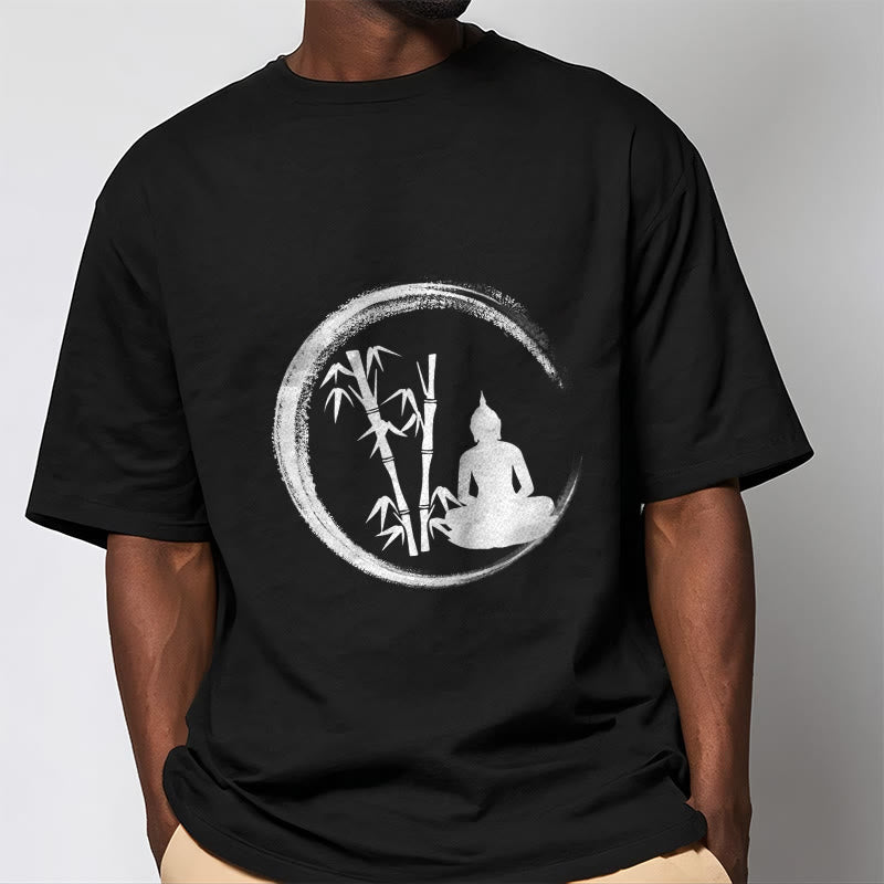 Buddha Stones Zen Statua Buddy Siedząca Bambusowa Medytacja Koszulka T-shirt - image 1