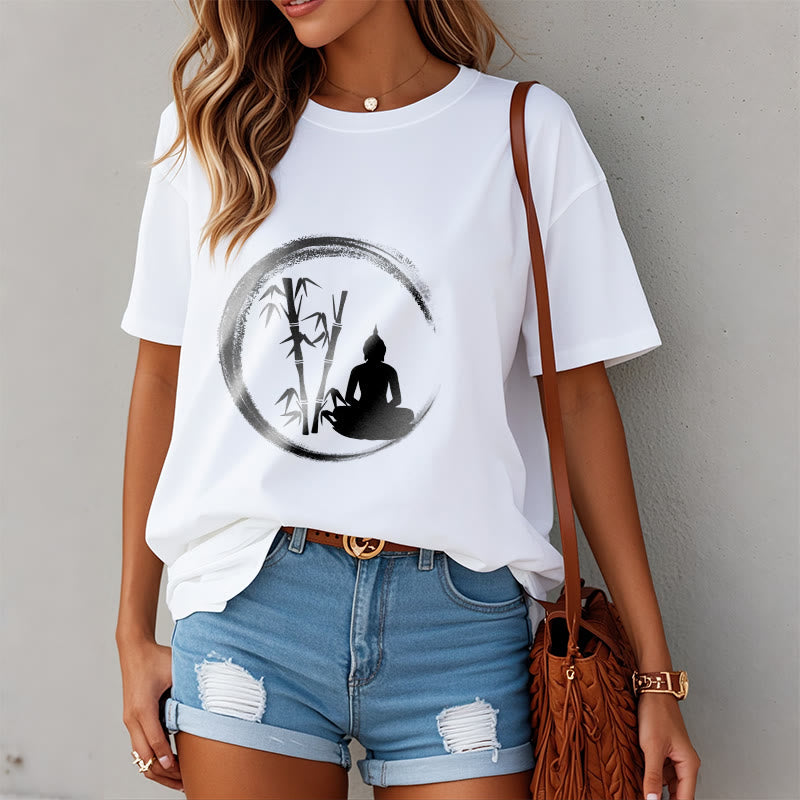 Buddha Stones Zen Statua Buddy Siedząca Bambusowa Medytacja Koszulka T-shirt - image 7