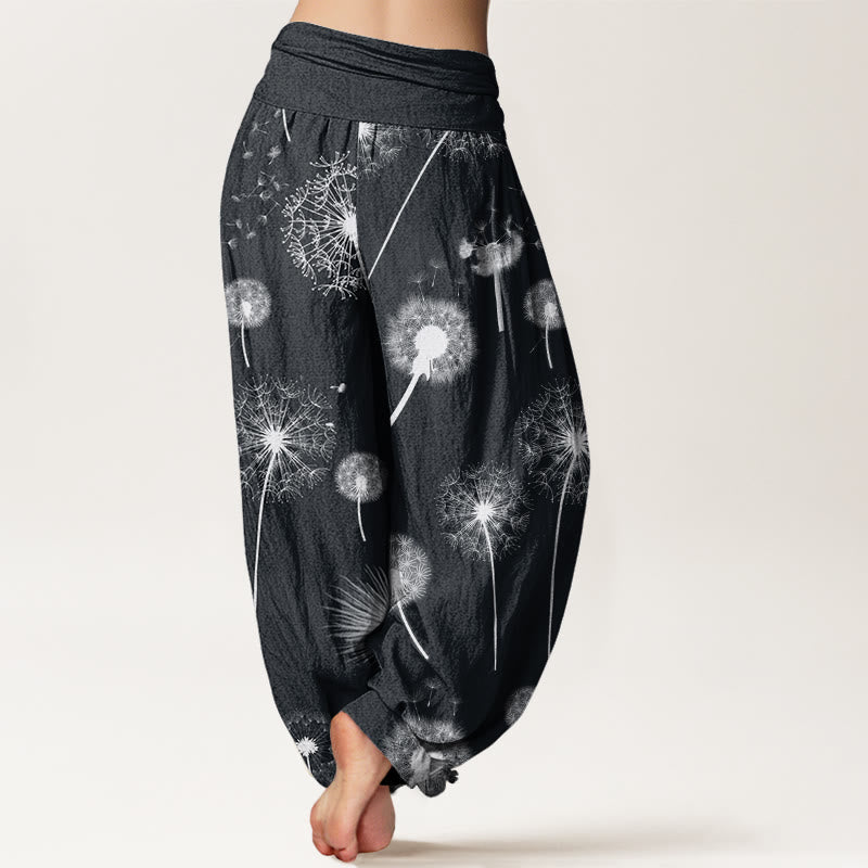 Buddha Stones Casual Dandelion Pattern Damskie Spodnie Harem z Elastyczną Talią - image 1