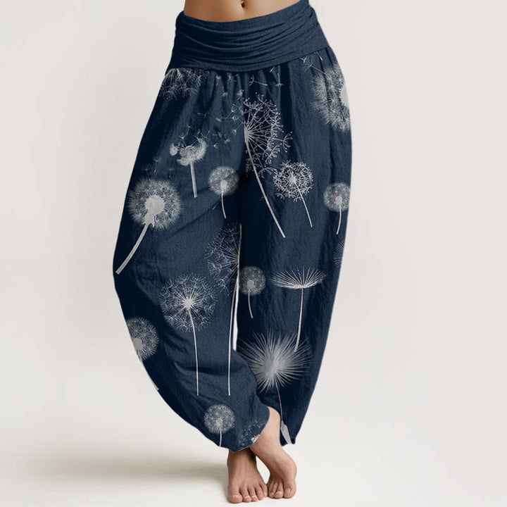 Spodnie haremki damskie z elastycznej talii z motywem mniszka lekarskiego i bawełny z Buddha Stones - MidnightBlue - US22, UK/AU26, EU54 (6XL) - image 4