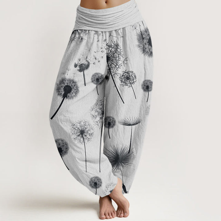 Spodnie haremki damskie z elastycznej talii z motywem mniszka lekarskiego i bawełny z Buddha Stones - Biały Dym - US22, UK/AU26, EU54 (6XL) - image 7
