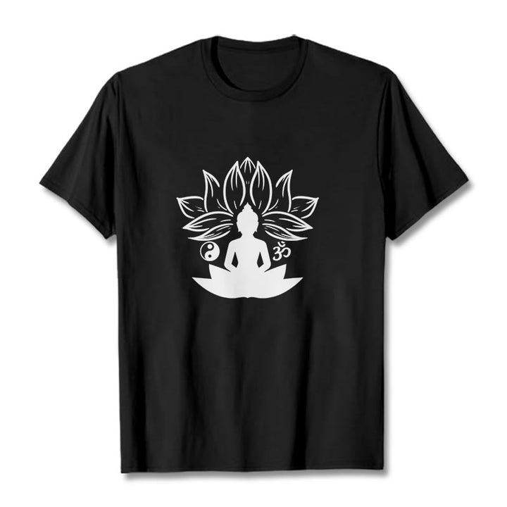 Buddha Stones Om Yin Yang Statua Buddy Siedzący Lotos Medytacja Koszulka T-shirt - Czarny - 2XL - image 4