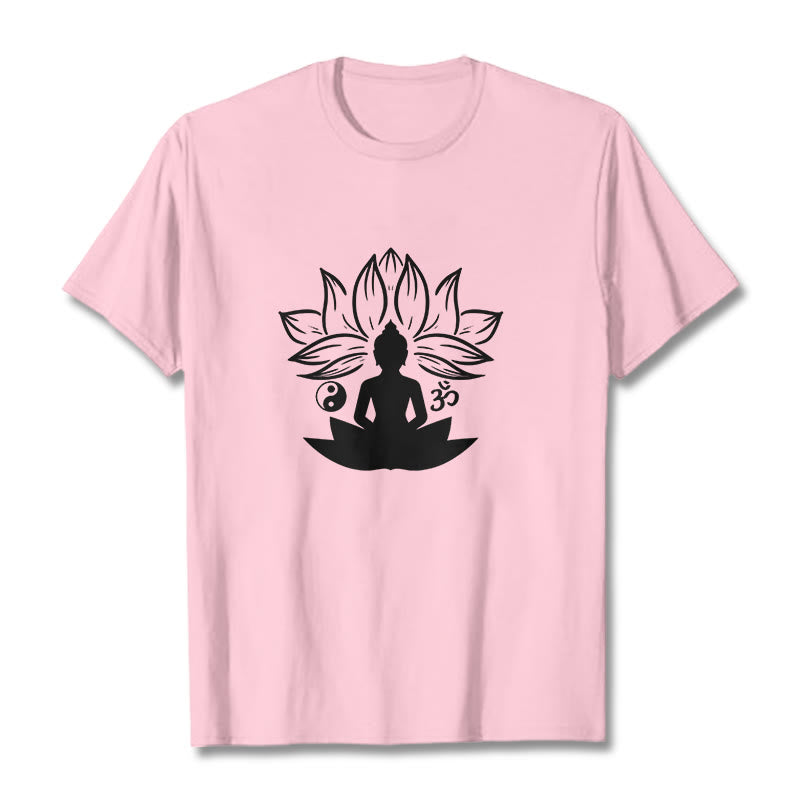 Buddha Stones Om Yin Yang Statua Buddy Siedzący Lotos Medytacja Koszulka T-shirt - Jasnoróżowy - 2XL - image 12
