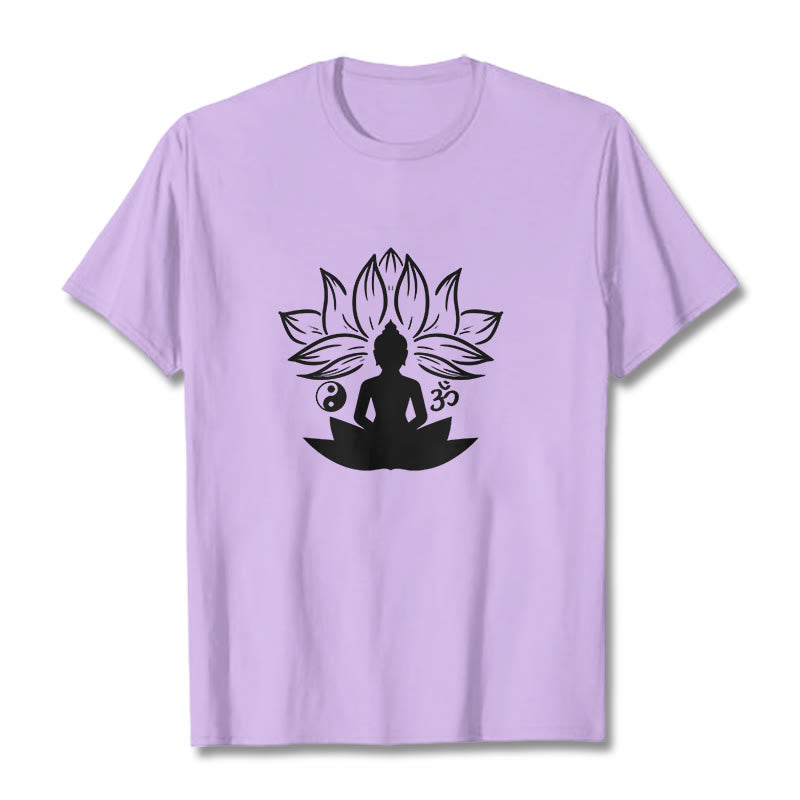 Buddha Stones Om Yin Yang Statua Buddy Siedzący Lotos Medytacja Koszulka T-shirt - Śliwka - 2XL - image 16