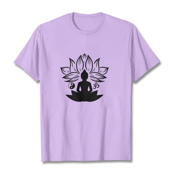 Buddha Stones Om Yin Yang Statua Buddy Siedzący Lotos Medytacja Koszulka T-shirt - Śliwka - 2XL - image 16