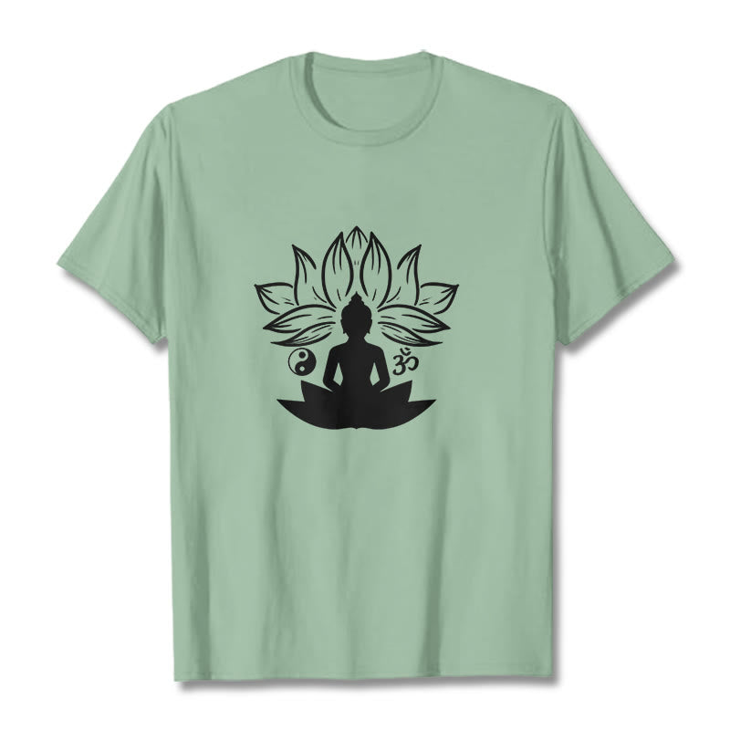 Buddha Stones Om Yin Yang Statua Buddy Siedzący Lotos Medytacja Koszulka T-shirt - PaleGreen - 2XL - image 14