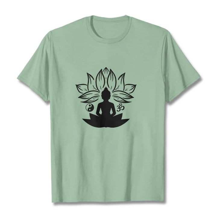 Buddha Stones Om Yin Yang Statua Buddy Siedzący Lotos Medytacja Koszulka T-shirt - PaleGreen - 2XL - image 14