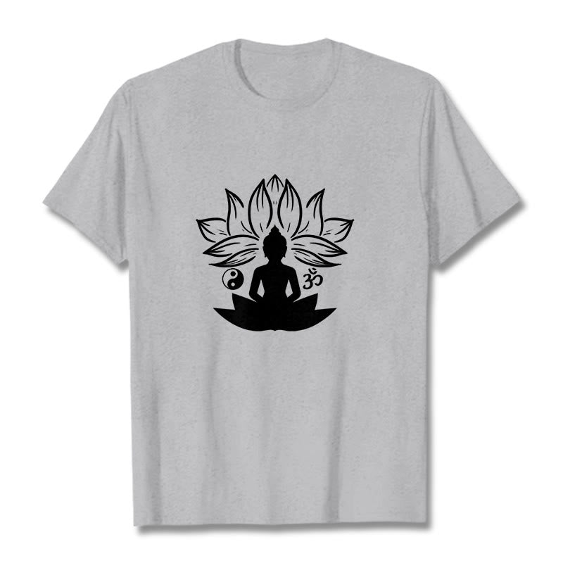 Buddha Stones Om Yin Yang Statua Buddy Siedzący Lotos Medytacja Koszulka T-shirt - Jasnoszary - 2XL - image 19