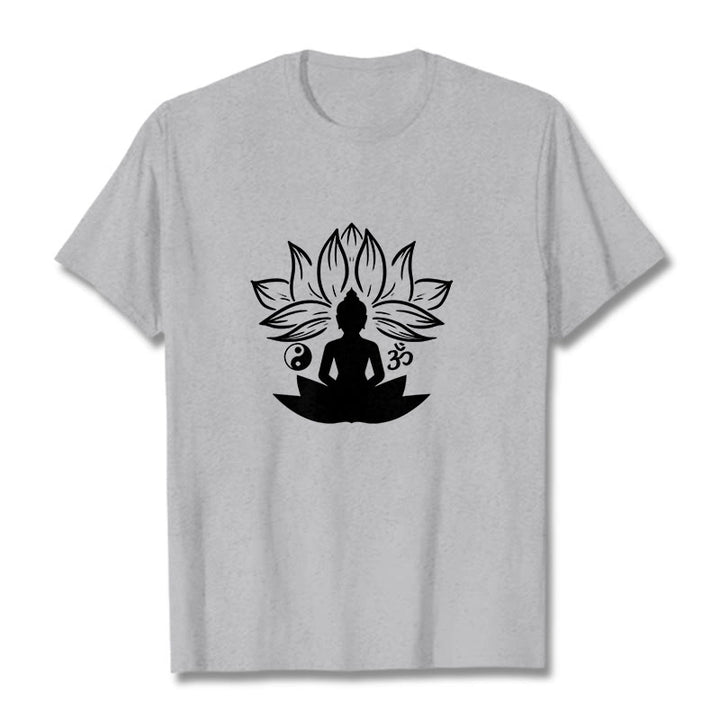 Buddha Stones Om Yin Yang Statua Buddy Siedzący Lotos Medytacja Koszulka T-shirt - Jasnoszary - 2XL - image 19