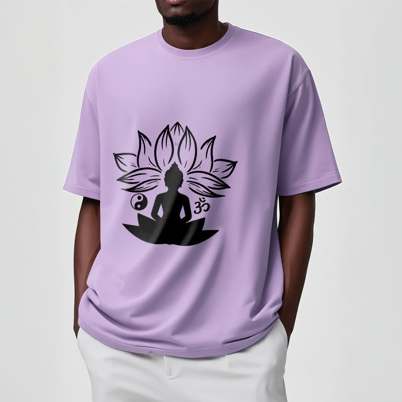 Buddha Stones Om Yin Yang Statua Buddy Siedzący Lotos Medytacja Koszulka T-shirt - image 17