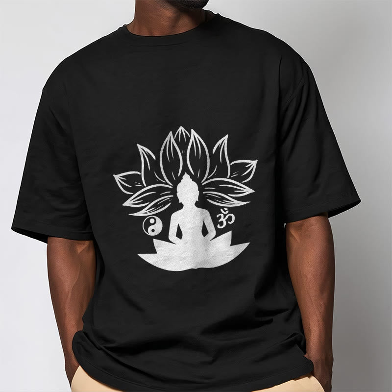 Buddha Stones Om Yin Yang Statua Buddy Siedzący Lotos Medytacja Koszulka T-shirt - image 6