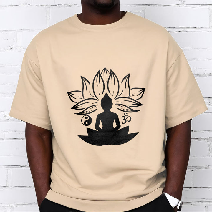 Buddha Stones Om Yin Yang Statua Buddy Siedzący Lotos Medytacja Koszulka T-shirt - image 9
