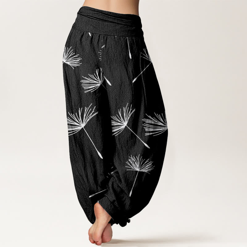 Buddha Stones Casual Cdrifting Dandelion Seed Pattern Damskie spodnie haremowe z elastyczną talią - image 2