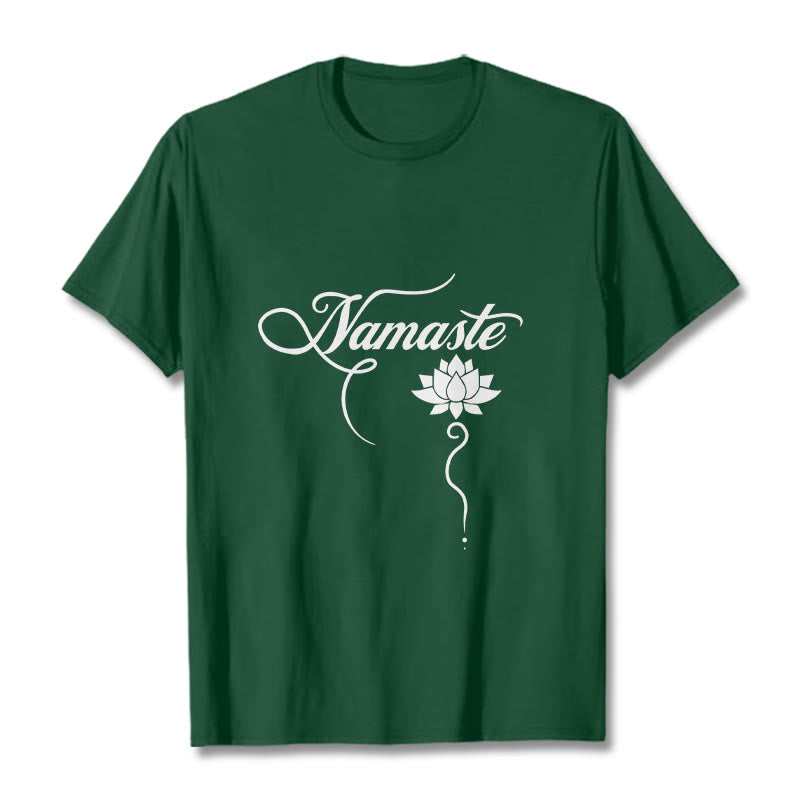 Buddha Stones Koszulka Namaste w języku hindi z motywem lotosu - ForestGreen - 2XL - image 0