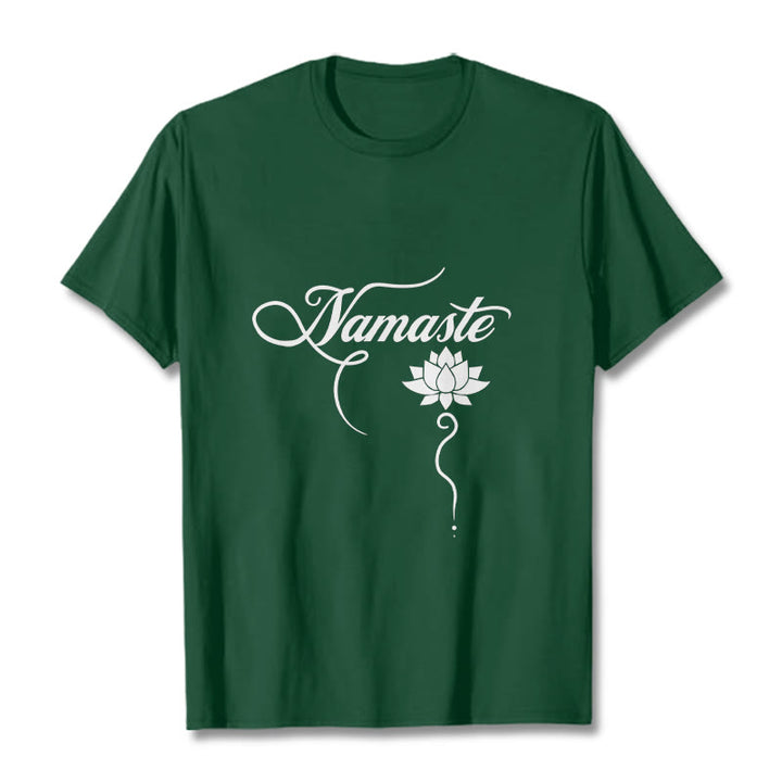 Buddha Stones Koszulka Namaste w języku hindi z motywem lotosu - ForestGreen - 2XL - image 0