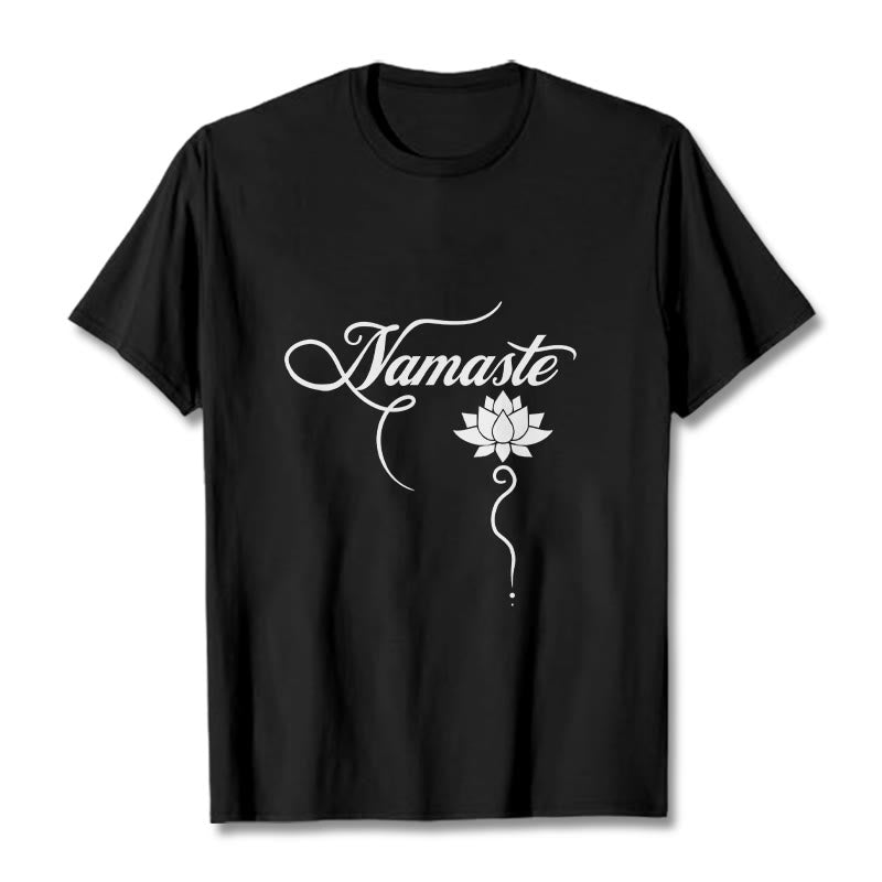 Buddha Stones Koszulka Namaste w języku hindi z motywem lotosu - Czarny - 2XL - image 4